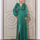 DOMINIQUE V NECK LONG SLEEVE MAXI BL66D22L
