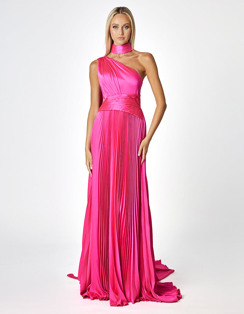 LENE ONE SHOULDER PLEATED A LINE GOWN B66D32L