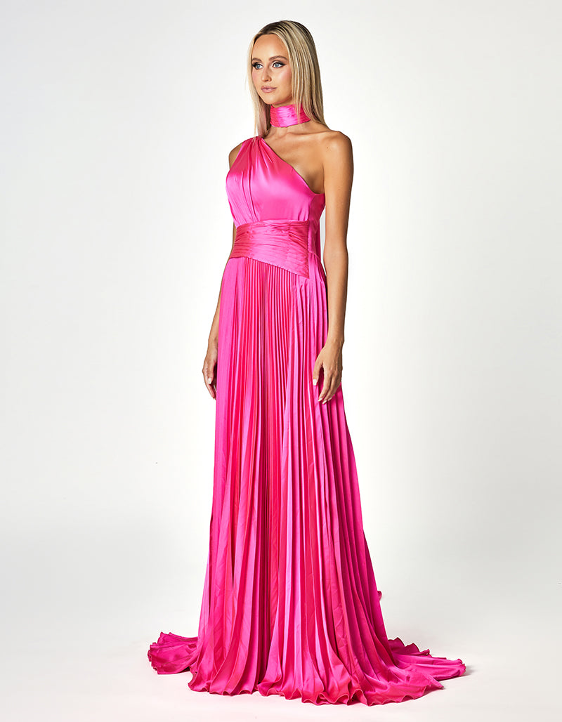 LENE ONE SHOULDER PLEATED A LINE GOWN B66D32L