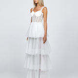 SAMPLE ELVYRA CRYSTAL ORGANZA TIERED GOWN B68D24L