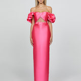 SAMPLE SAIGE PUFF SLEEVES COLUMN GOWN SAMPLE B69D37L