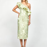 MELINA ONE SHOULDER FRILL MIDI B73D28S