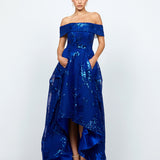 JAMIE OFF SHOULDER HI LO GOWN B74D21HL