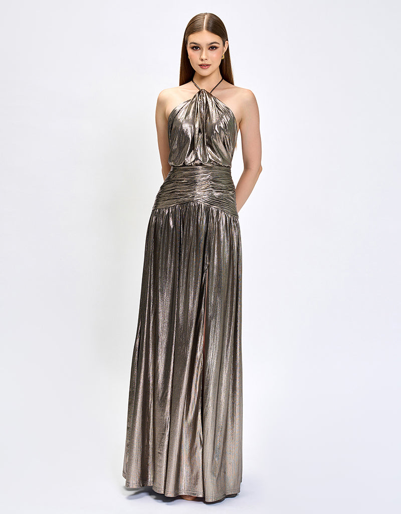 AISHA RUCHED HIGH NECK GOWN B75D24L