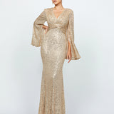 HANA BELL SLEEVE SEQUIN GOWN B74D25L