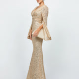 HANA BELL SLEEVE SEQUIN GOWN B74D25L