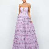 HARMONI STRAPLESS TIERED BALL GOWN B74D55L