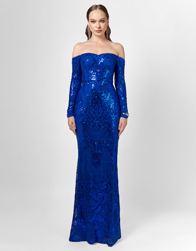 ZOYA LONG SLEEVE SEQUIN GOWN B75D18L