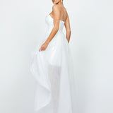 EVANGELINE STRAPLESS HI LO GOWN B75D90HL