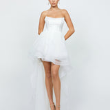 EVANGELINE STRAPLESS HI LO GOWN B75D90HL