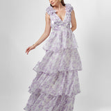VIOLETA TIERED PRINT GOWN B76D44L
