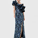 LETTY ONE SHOULDER RUFFLE GOWN B77D45L