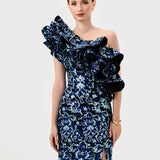 LETTY ONE SHOULDER RUFFLE GOWN B77D45L