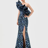 LETTY ONE SHOULDER RUFFLE GOWN B77D45L