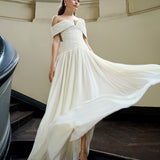 KEECIA OFF SHOULDER CHIFFON GOWN B77D74L