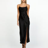 PEITA SATIN COWL NECK MIDI BL67D38S