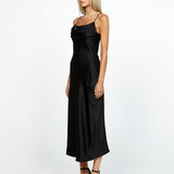 PEITA SATIN COWL NECK MIDI BL67D38S