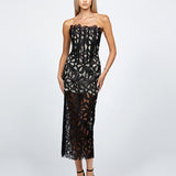CLARISE FITTED STRAPLESS LACE MIDI BL68D42S