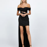 SHEYLAH OFF SHOULDER MINI DRESS WITH TRAIN BL68D68S