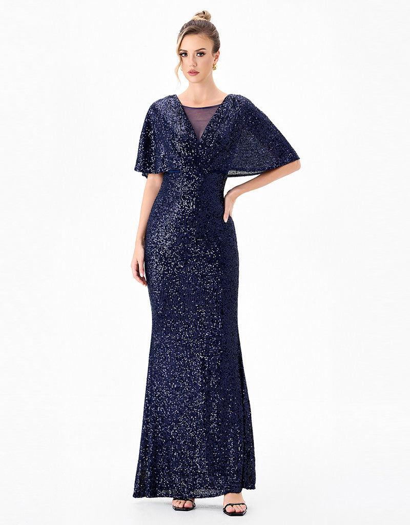 PAOLA FLUTTER SEQUIN MAXI BL86D07248 14 / NAVY