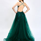 ALEXUS LACE HALTER BALL GOWN B81D31L