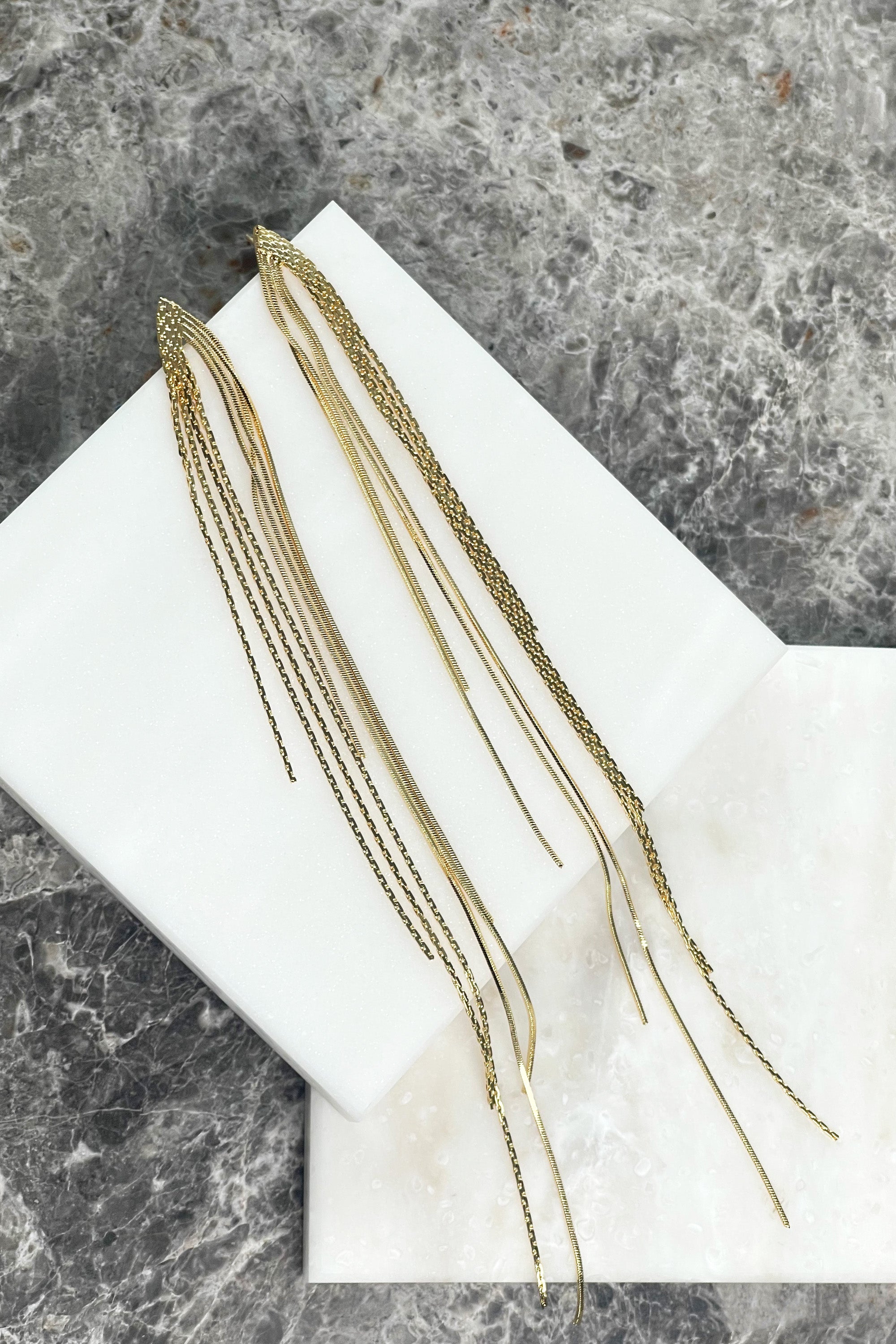 GOLD LONG CHAIN DROP EARRINGS Bariano
