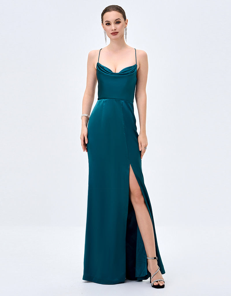 bariano emerald green dress STEPHANIE COWL DRAPED SATIN GOWN B34D15L - Emerald 8 / Emerald
