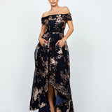 JESSIE OFF SHOULDER MESH BALL GOWN B33D41HL