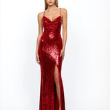 STEPHANIE COWL DRAPED SEQUIN GOWN B34D15LSE