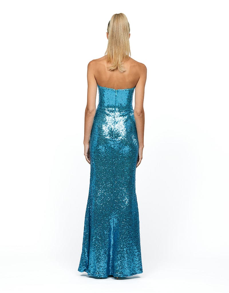 Olivia white sequin shop strapless maxi dress bariano