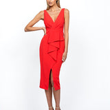 DAKOTA V NECK RUFFLE MIDI BL55D17S