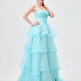 TIFF STRAPLESS TIERED BALL GOWN B83D01105
