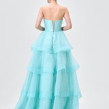TIFF STRAPLESS TIERED BALL GOWN B83D01105
