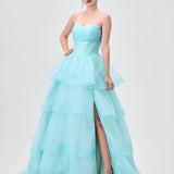 TIFF STRAPLESS TIERED BALL GOWN B83D01105
