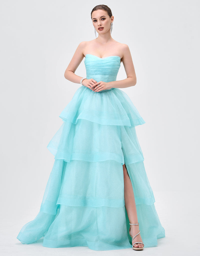 TIFF STRAPLESS TIERED BALL GOWN B83D01105