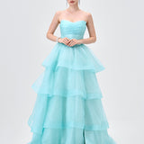 TIFF STRAPLESS TIERED BALL GOWN B83D01105