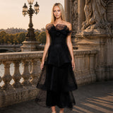 KASCADE TIERED RUFFLE MIDAXI B68D07L - Black