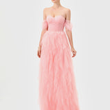 LILI OFF SHOULDER RUFFLE GOWN B82D79L