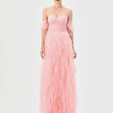 LILI OFF SHOULDER RUFFLE GOWN B82D79L