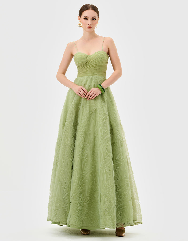 bariano green dress Alie Ball Gown by Bariano