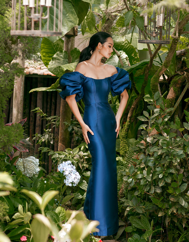 MEREDITH PUFF SLEEVES SCOOPED GOWN B82D81L - NAVY 8 / NAVY