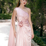 JUSTINE ONE SHOULDER CAPE GOWN B76D46L