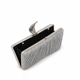 ALVENA PLEATED GLITTER SILVER CLUTCH 0220A