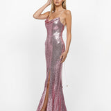 STEPHANIE COWL DRAPED SEQUIN GOWN B54D28LOB