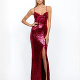 STEPHANIE COWL DRAPED SEQUIN GOWN B54D28LOB