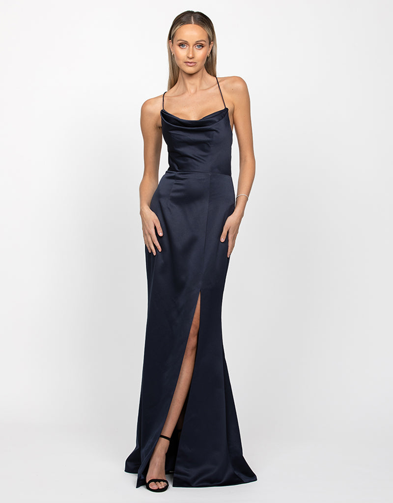 STEPHANIE COWL DRAPED SATIN GOWN B34D15L