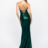 STEPHANIE COWL DRAPED SEQUIN GOWN B34D15LSE - Emerald