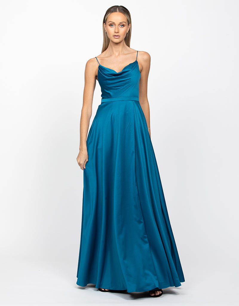DIAMOND COWL WRAP GOWN B43D11LW - Teal
