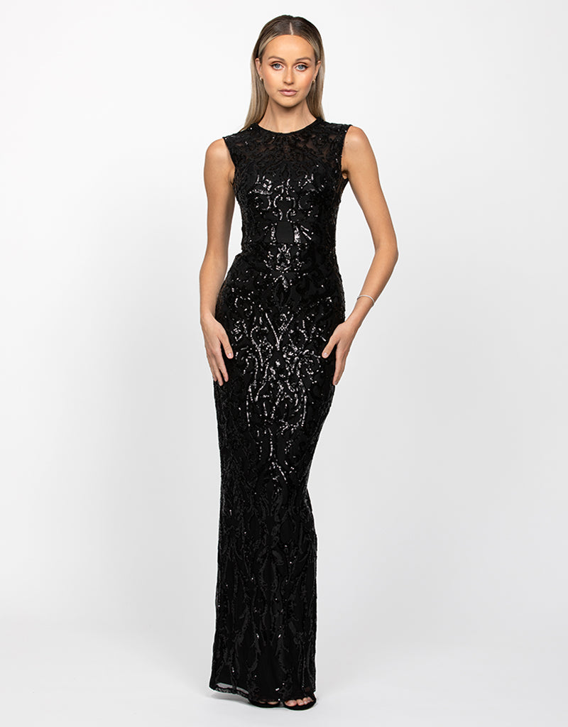 ALISON HIGH NECK COLUMN GOWN B57BD16L – Bariano