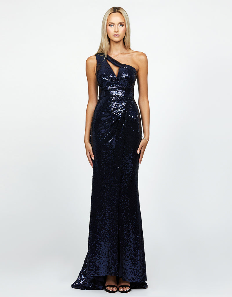 ISOBEL ONE SHOULDER CUT OUT GOWN WITH TRAIN B58AD09LT